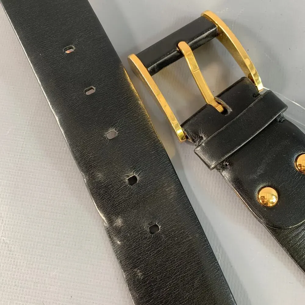 ZILLI Size 40 Black Gold Logo Leather Belt